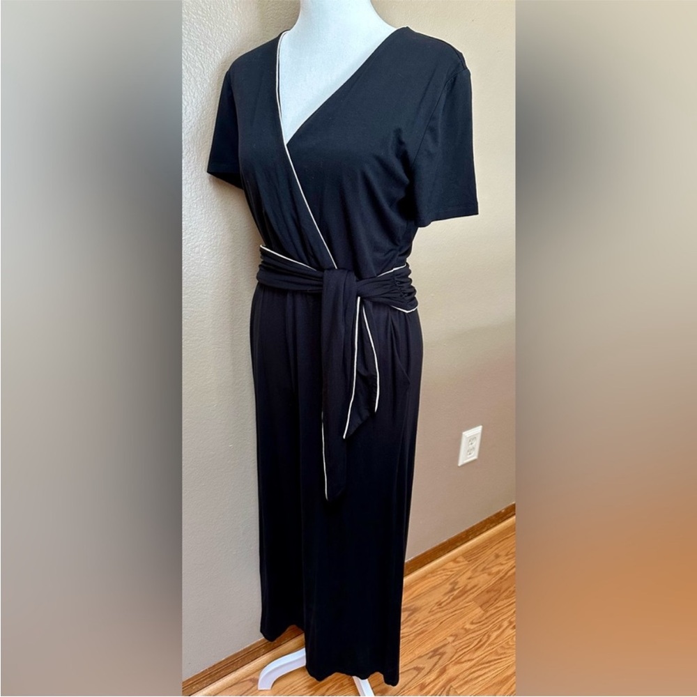 Ann Taylor Black Jumpsuit with White Accents and Tie Waist